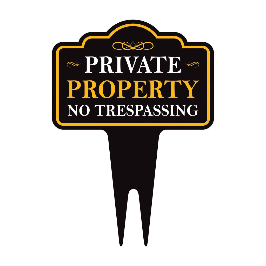 Private Property No Trespassing Yard Sign 10” x 14” -  Aluminum No Trespassing Sign for Lawn, Private Property Sign with Integrated Stake