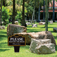 Please Keep Off The Rocks Yard Sign 10” x 14” - Rust-free Aluminum Off Rocks Sign for Lawn, Stay Off Rocks Yard Sign with Integrated Stake