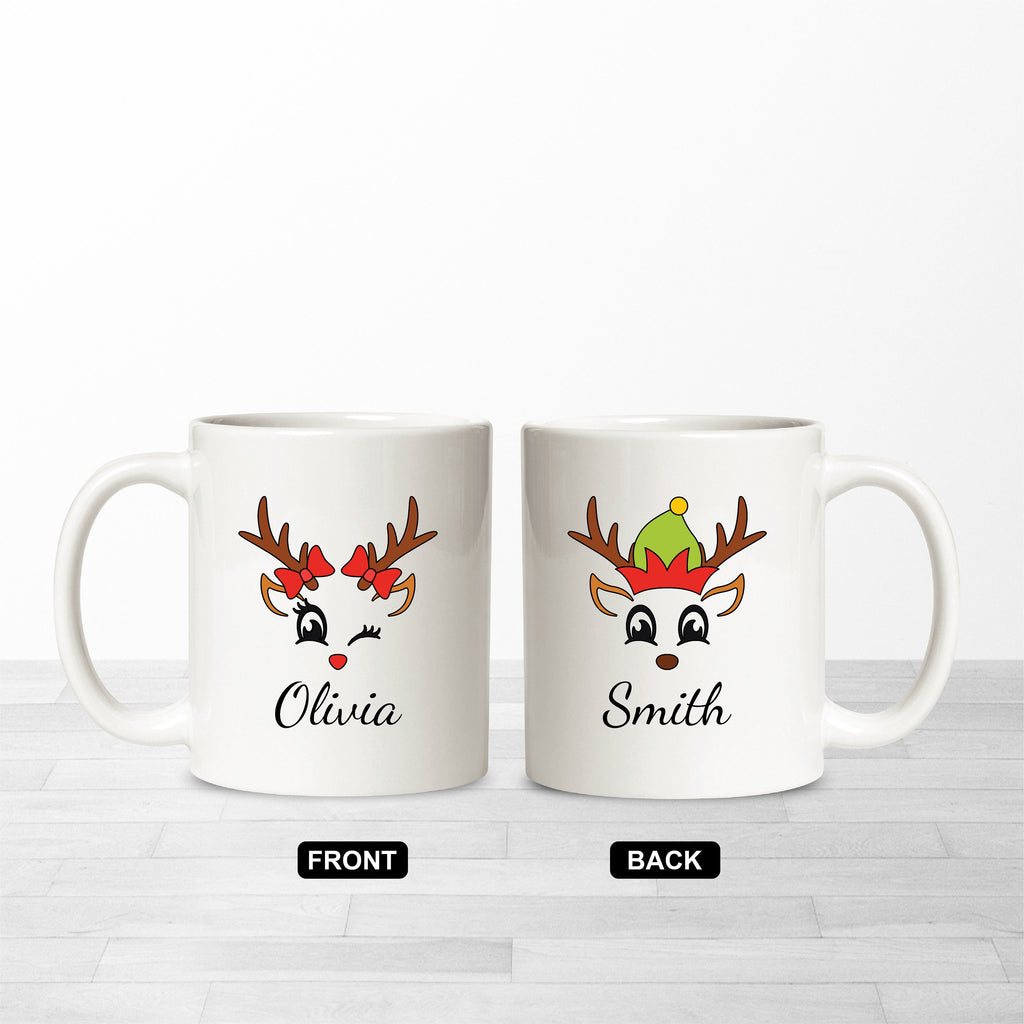 Personalized Christmas Coffee Mug, Customized Cute Reindeer Coffee Mug, Xmas Coffee Mugs Gifts, Mug With Custom Name, Hot Chocolate Mug