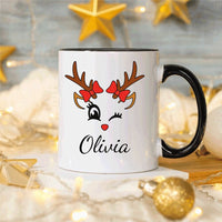 Personalized Christmas Coffee Mug, Customized Cute Reindeer Coffee Mug, Xmas Coffee Mugs Gifts, Mug With Custom Name, Hot Chocolate Mug