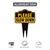 Please Slow Down Yard Sign 10” x 14” - Rust-free Aluminum Slow Down Sign for Lawn, Please Slow Down Sign with Integrated Stake
