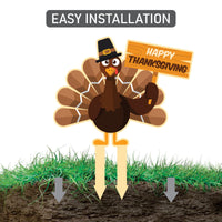 Thanksgiving Turkey Yard Sign - Aluminum Happy Thanksgiving Turkey Yard Sign Lawn Decorations with Integrated Stake