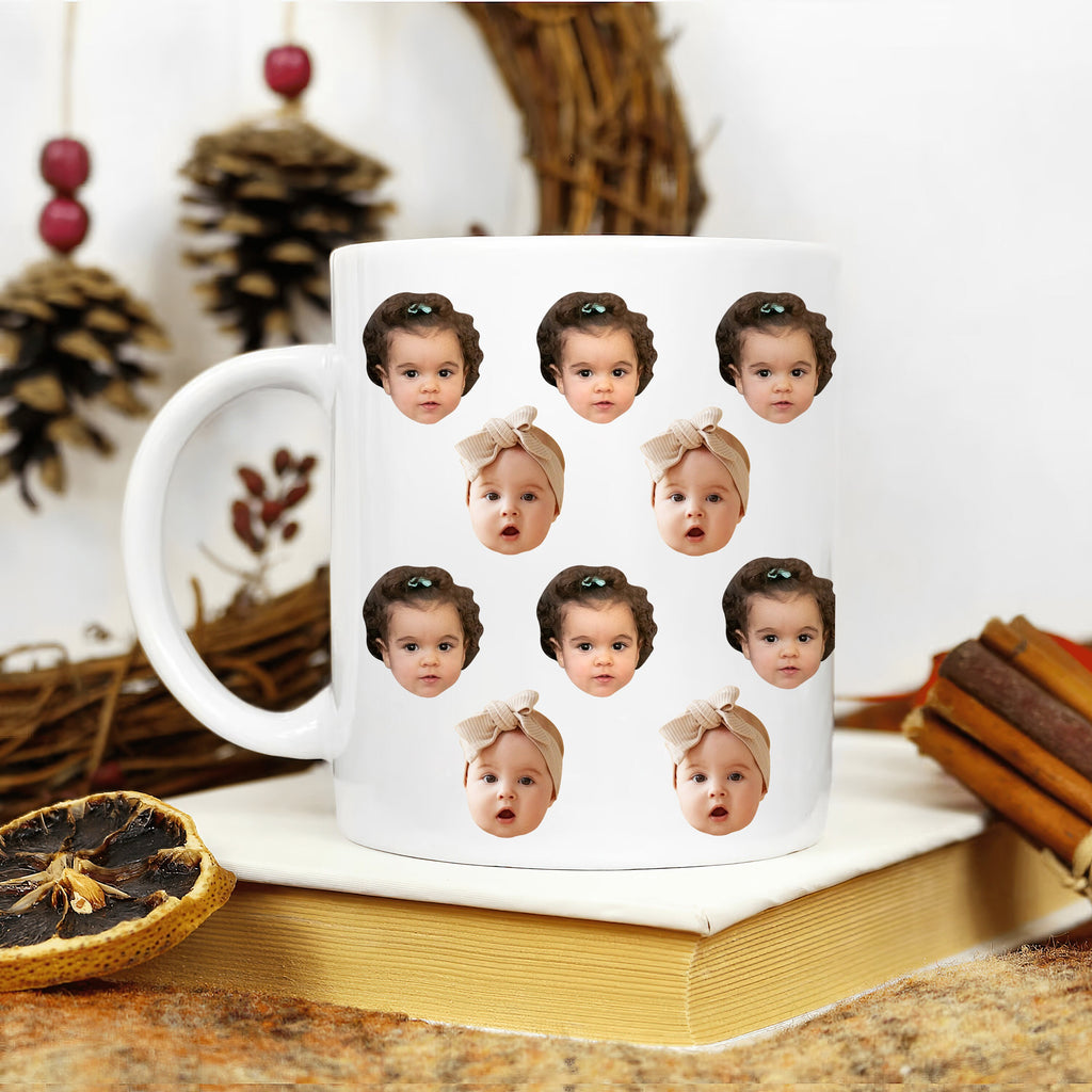 Personalized Baby Photo Mug, Custom Baby Face Pattern Mug, Father's Day Gift, Baby Face Cup, Grandpa Mug Gift, Dad Birthday Gift, Funny Gift