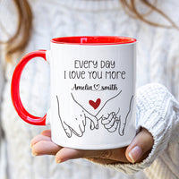 Personalized Valentines Day Mug - Custom Name Coffee Mug, Pinky Promise Holding Hands Mug, Gift For Her, Anniversary, Girlfriend, Couples
