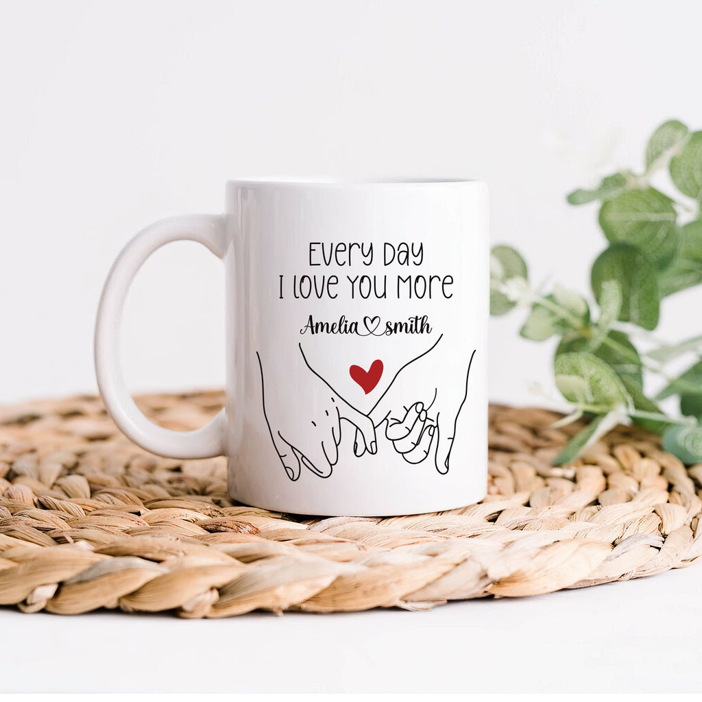 Personalized Valentines Day Mug - Custom Name Coffee Mug, Pinky Promise Holding Hands Mug, Gift For Her, Anniversary, Girlfriend, Couples