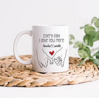 Personalized Valentines Day Mug - Custom Name Coffee Mug, Pinky Promise Holding Hands Mug, Gift For Her, Anniversary, Girlfriend, Couples