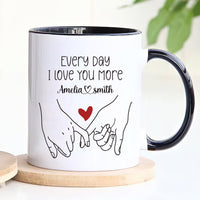 Personalized Valentines Day Mug - Custom Name Coffee Mug, Pinky Promise Holding Hands Mug, Gift For Her, Anniversary, Girlfriend, Couples