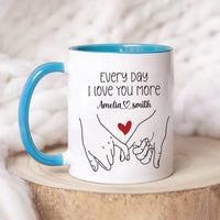 Personalized Valentines Day Mug - Custom Name Coffee Mug, Pinky Promise Holding Hands Mug, Gift For Her, Anniversary, Girlfriend, Couples