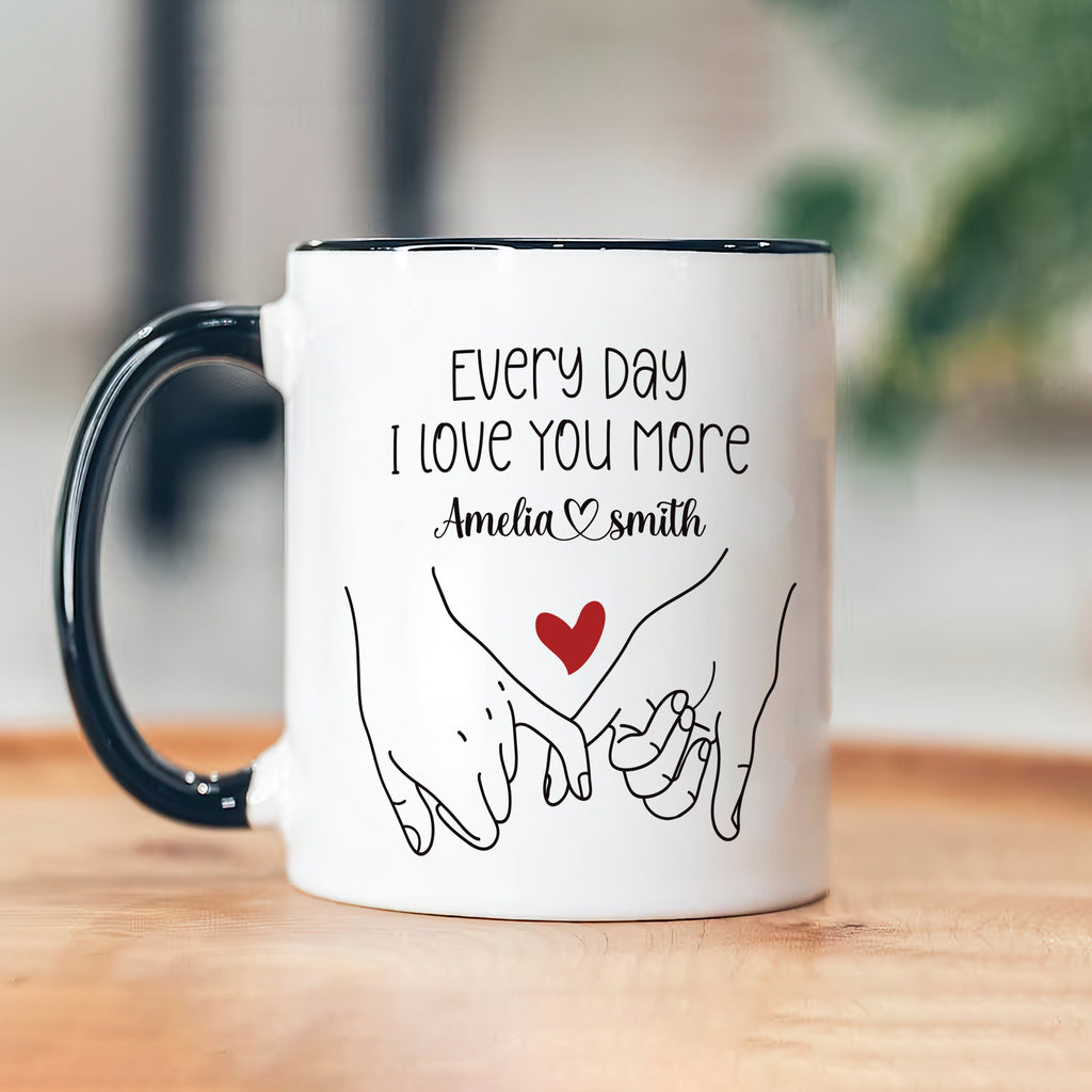 Personalized Valentines Day Mug - Custom Name Coffee Mug, Pinky Promise Holding Hands Mug, Gift For Her, Anniversary, Girlfriend, Couples