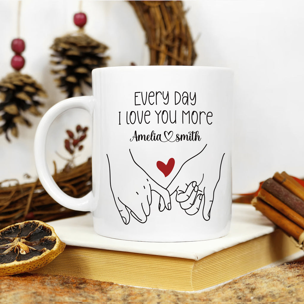 Personalized Valentines Day Mug - Custom Name Coffee Mug, Pinky Promise Holding Hands Mug, Gift For Her, Anniversary, Girlfriend, Couples