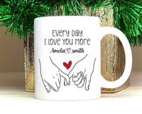 Personalized Valentines Day Mug - Custom Name Coffee Mug, Pinky Promise Holding Hands Mug, Gift For Her, Anniversary, Girlfriend, Couples