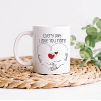 Personalized Valentines Day Mug - Custom Name Coffee Mug, Valentines Day Holding Hands Mug, Gift For Her, Anniversary, Girlfriend, Couples