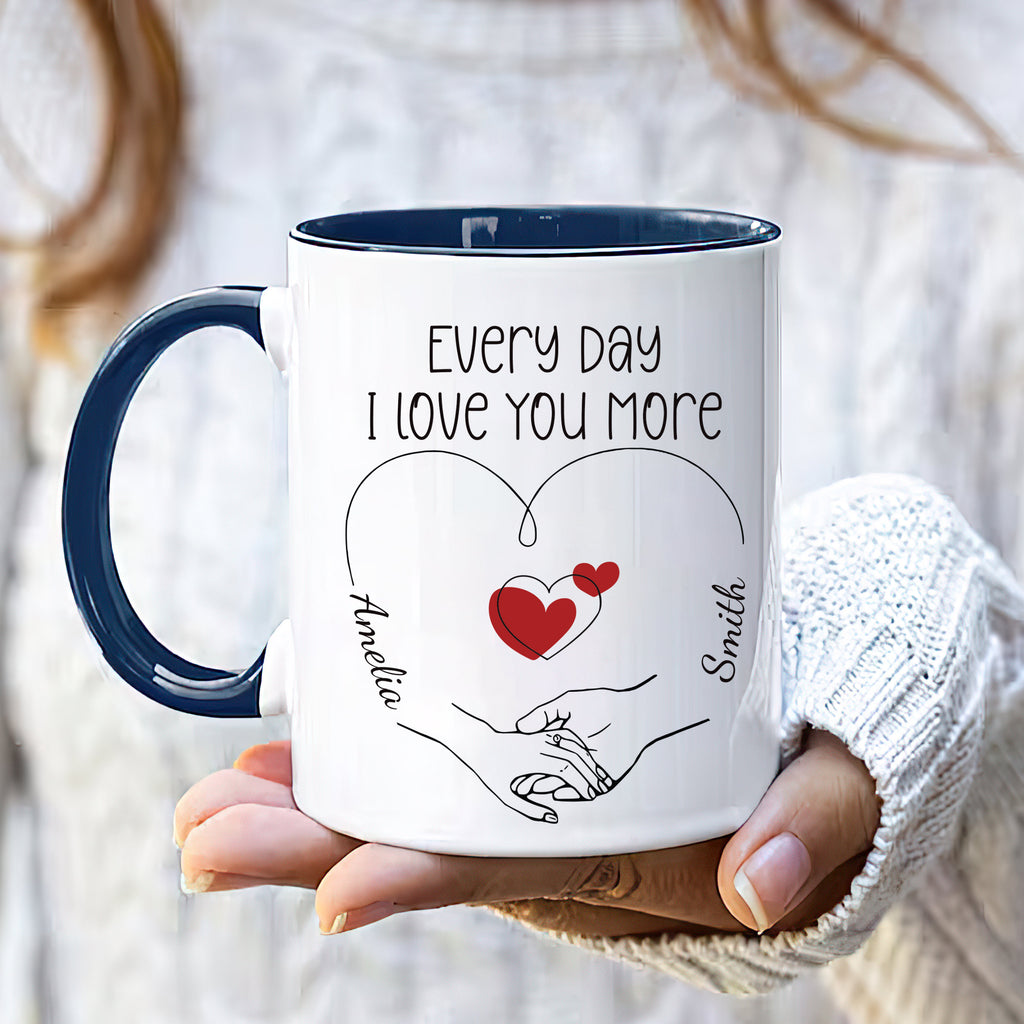 Personalized Valentines Day Mug - Custom Name Coffee Mug, Valentines Day Holding Hands Mug, Gift For Her, Anniversary, Girlfriend, Couples