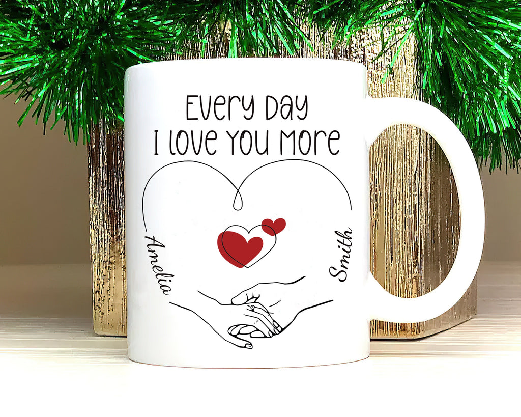 Personalized Valentines Day Mug - Custom Name Coffee Mug, Valentines Day Holding Hands Mug, Gift For Her, Anniversary, Girlfriend, Couples