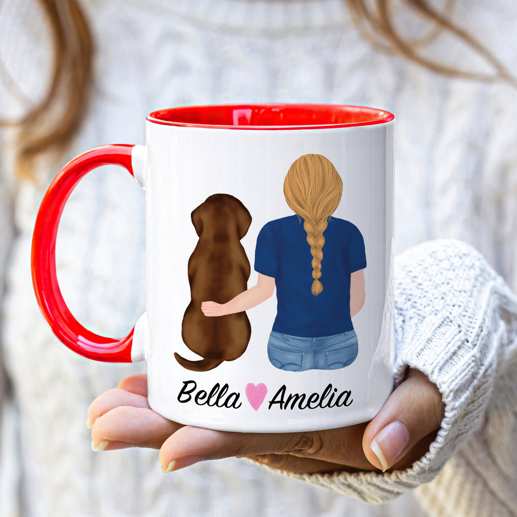 Chocolate Lab Dog Mom Coffee Mug, Custom Dog Mum Portrait Mug, Personalized Pet Gift, Girl & Dog Mug, Dog Owner Gift, Dog Mama, Dog Mug Gift