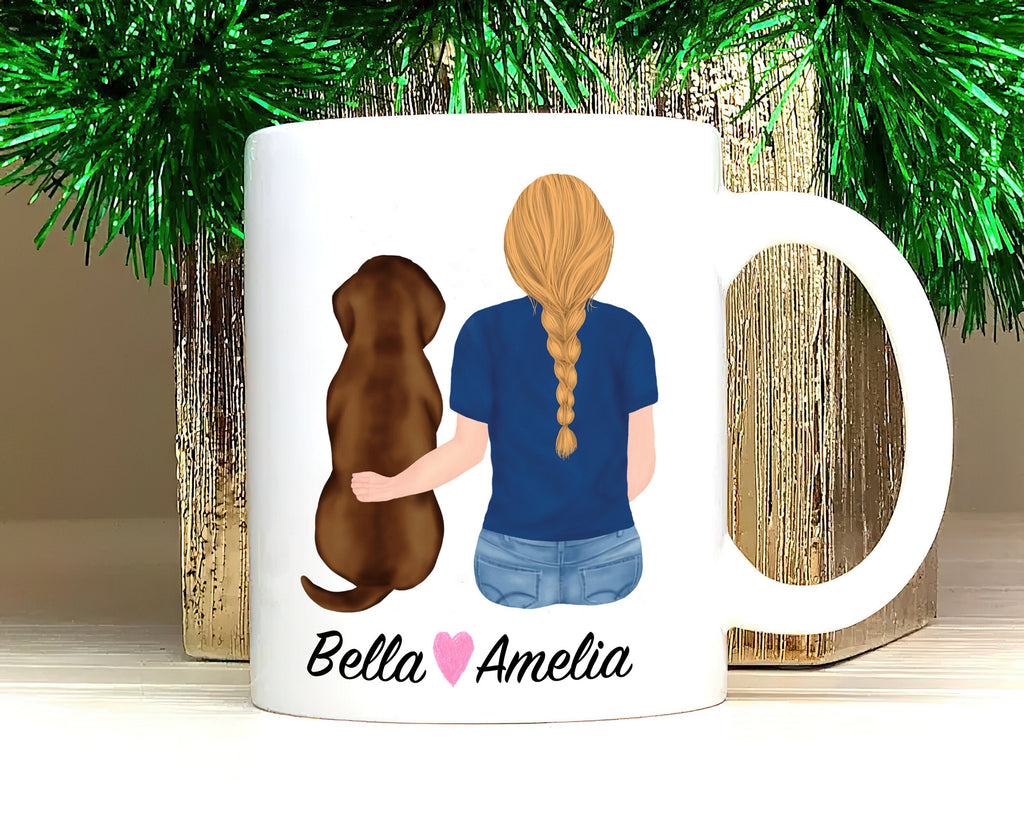 Chocolate Lab Dog Mom Coffee Mug, Custom Dog Mum Portrait Mug, Personalized Pet Gift, Girl & Dog Mug, Dog Owner Gift, Dog Mama, Dog Mug Gift