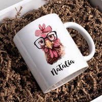 Custom Chicken Name Mug - Personalized Coffee Cup for Poultry Lovers, Unique Mother's Day Gift, Birthday Gift for Mom with Whimsical Chicken