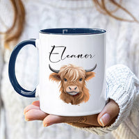 Personalized Cute Highland Cow Mug - Custom Name Coffee Cup for Cow Lover, Unique Highland Cow Gift For Birthday's Christmas Office Coworker