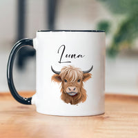 Personalized Cute Highland Cow Mug - Custom Name Coffee Cup for Cow Lover, Unique Highland Cow Gift For Birthday's Christmas Office Coworker