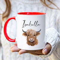 Personalized Cute Highland Cow Mug - Custom Name Coffee Cup for Cow Lover, Unique Highland Cow Gift For Birthday's Christmas Office Coworker