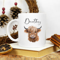 Personalized Cute Highland Cow Mug - Custom Name Coffee Cup for Cow Lover, Unique Highland Cow Gift For Birthday's Christmas Office Coworker