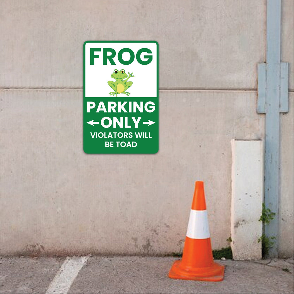 Frog Parking Only Aluminum Sign - Novelty Rust Free Aluminum Sign Decor, Weather/Fade Resistant, Easy Mounting Parking Only Metal Sign