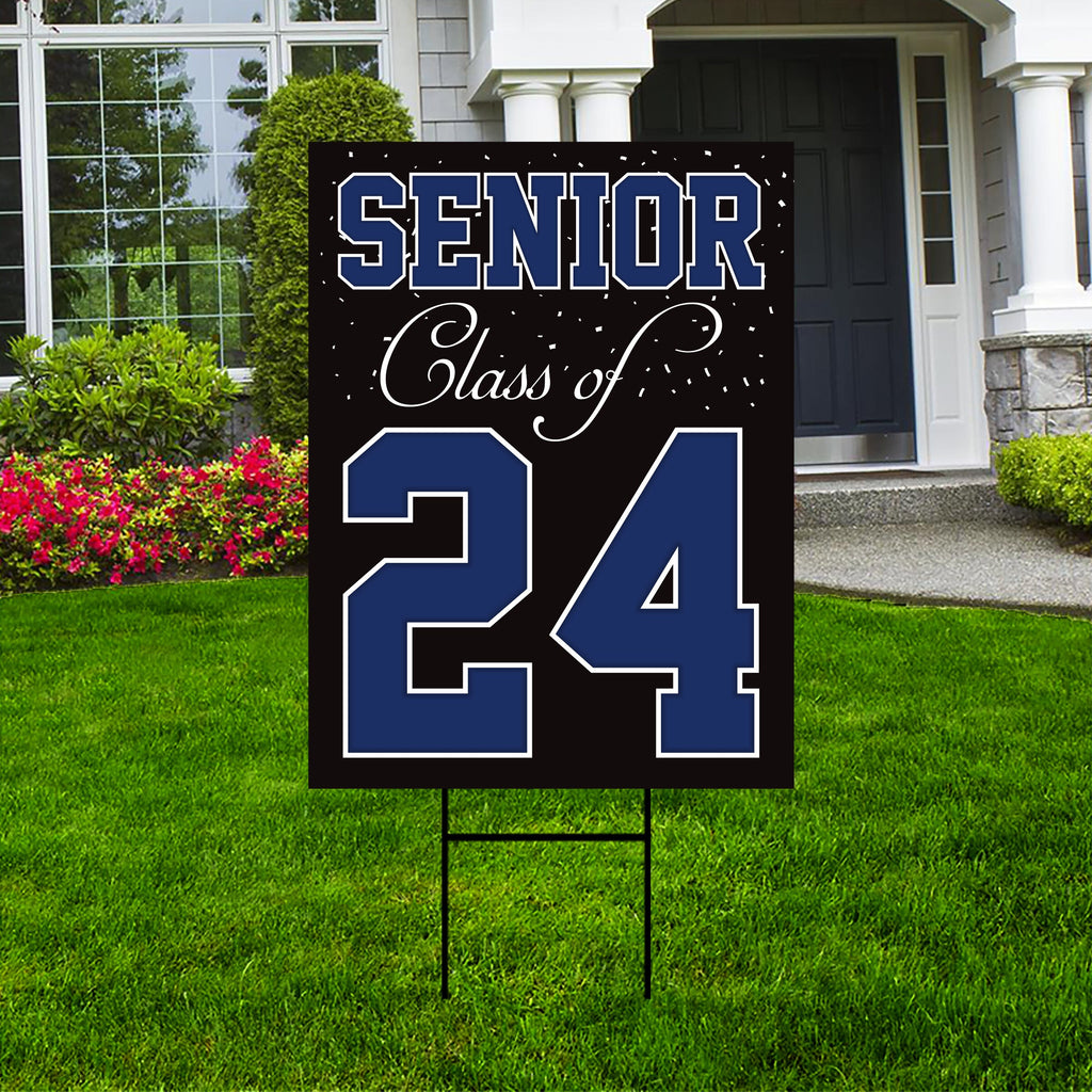 Senior Graduation Yard Sign 2024 - Coroplast Grad Sign, Class Of 2024 Seniors 23 Sign, Graduation 2024 Yard Sign with Metal H-Stake