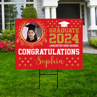 Personalized Graduation Yard Sign 2024 with Photo High School College Grad Sign Class of 2024 Custom Graduation Yard Sign with Metal H-Stake