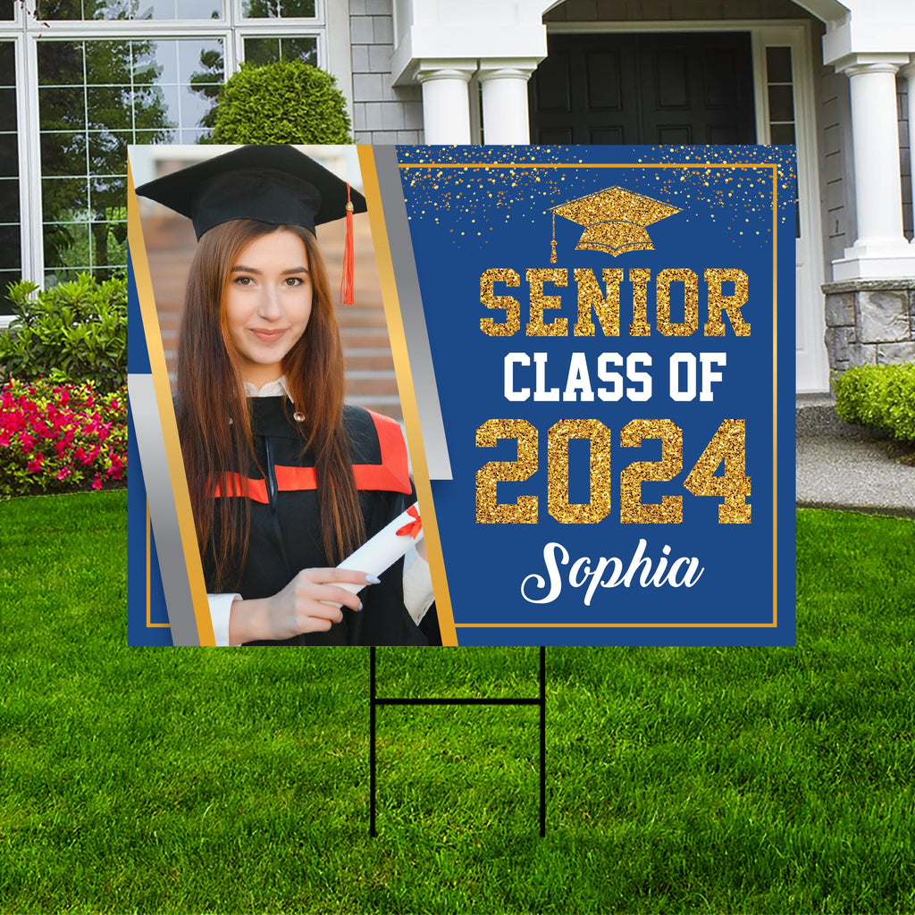 Personalized Graduation Yard Sign 2024 with Photo, 2024 Senior Grad Sign, Class of 2024, Custom Graduation 2024 Yard Sign with Metal H-Stake