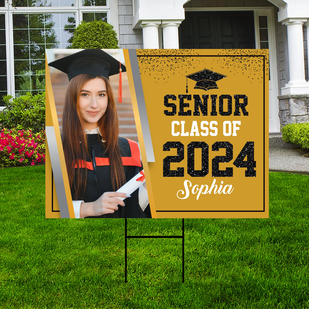 Personalized Graduation Yard Sign 2024 with Photo, 2024 Senior Grad Sign, Class of 2024, Custom Graduation 2024 Yard Sign with Metal H-Stake