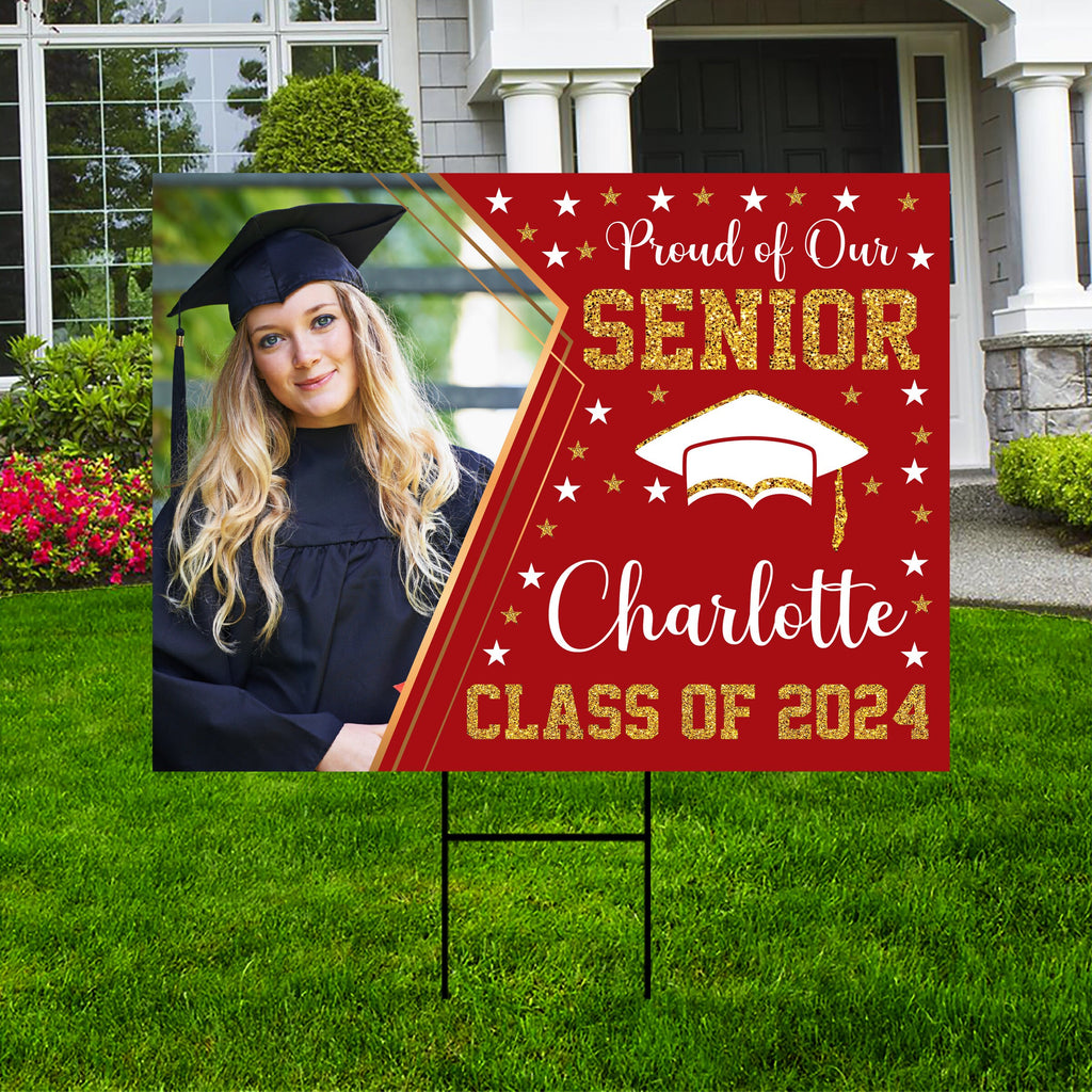 Personalized Graduation Yard Sign 2024 with Photo, 2024 Senior Grad Sign, Class of 2024, Custom Graduation 2024 Yard Sign with Metal H-Stake