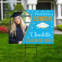 Personalized Graduation Yard Sign 2024 with Photo, 2024 Senior Grad Sign, Class of 2024, Custom Graduation 2024 Yard Sign with Metal H-Stake