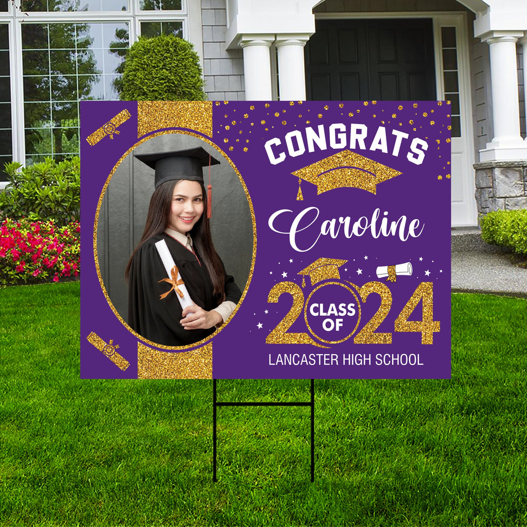 Personalized Graduation Yard Sign 2025 with Photo, 2025 Senior Grad Sign, Class of 2025, Custom Graduation 2025 Yard Sign with Metal H-Stake