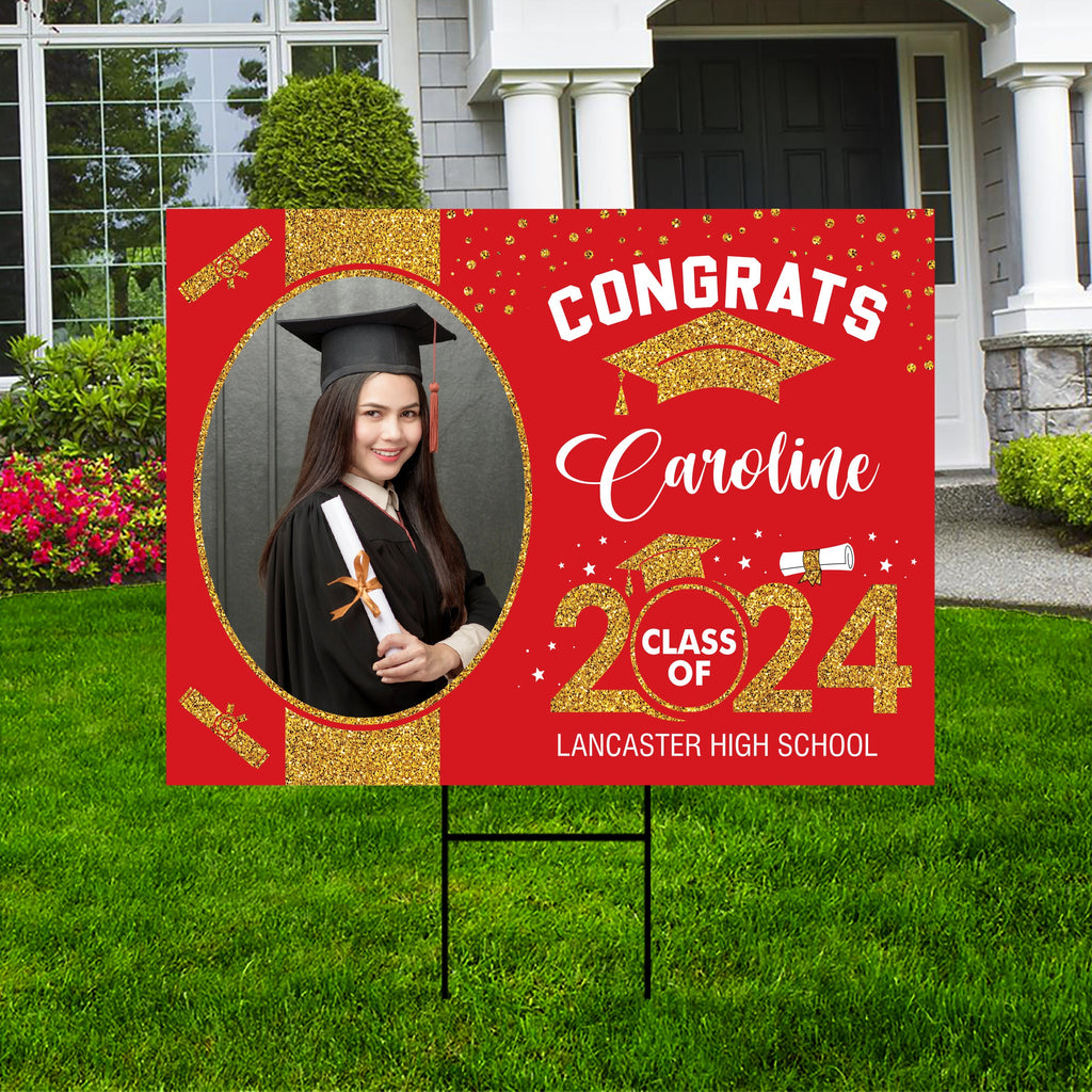 Personalized Graduation Yard Sign 2024 with Photo, 2024 Senior Grad Sign, Class of 2024, Custom Graduation 2024 Yard Sign with Metal H-Stake