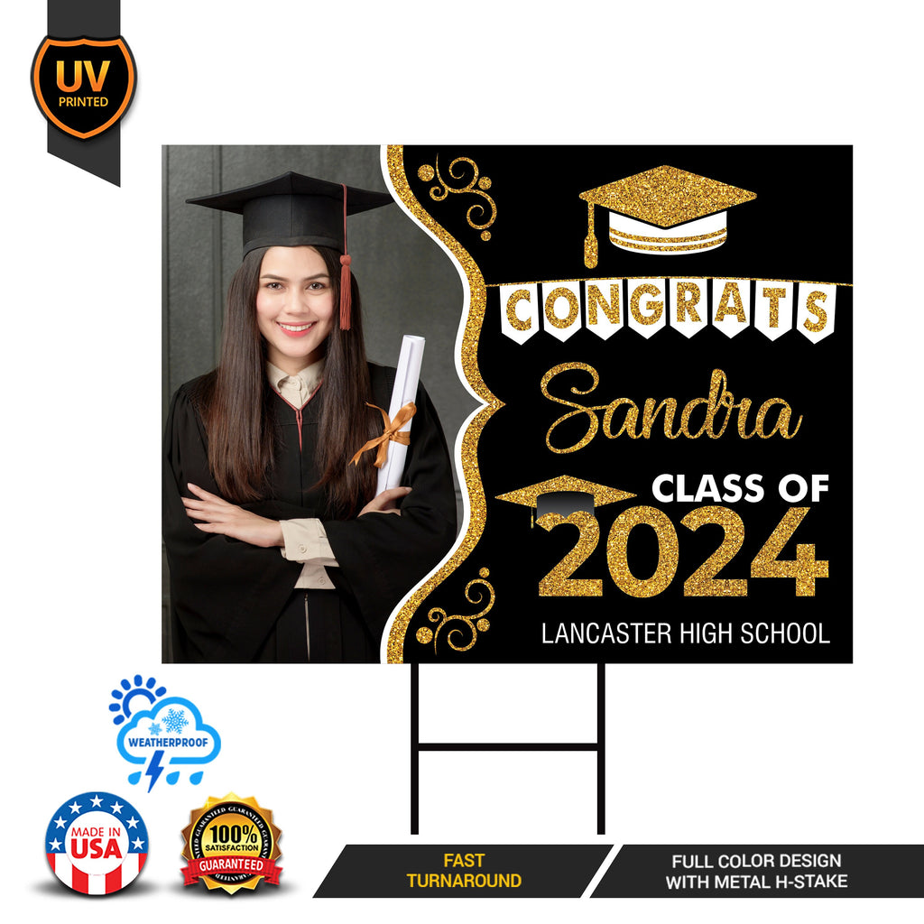 Personalized Graduation Yard Sign 2024 with Photo, 2024 Senior Grad Sign, Class of 2024, Custom Graduation 2024 Yard Sign with Metal H-Stake