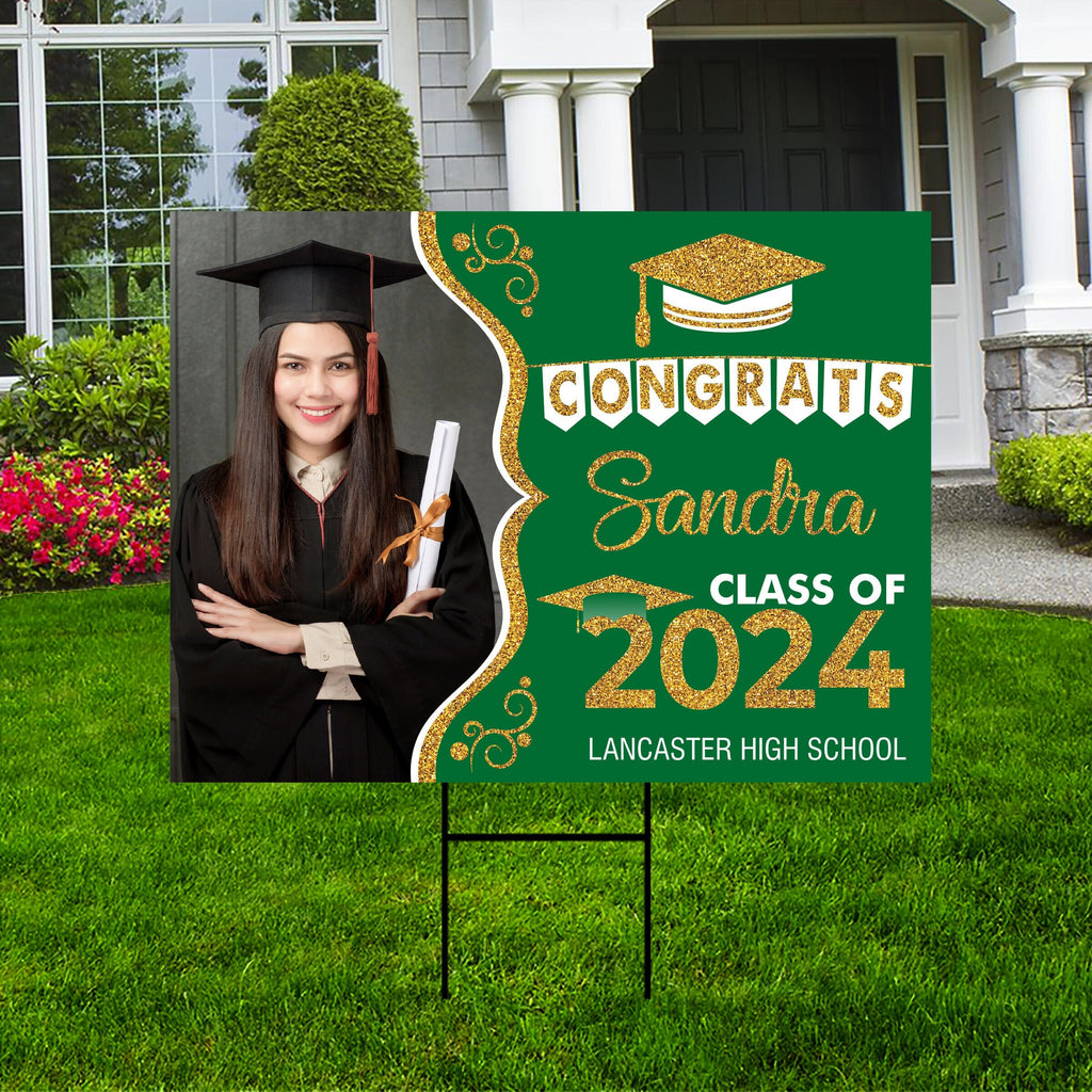 Personalized Graduation Yard Sign 2024 with Photo, 2024 Senior Grad Sign, Class of 2024, Custom Graduation 2024 Yard Sign with Metal H-Stake