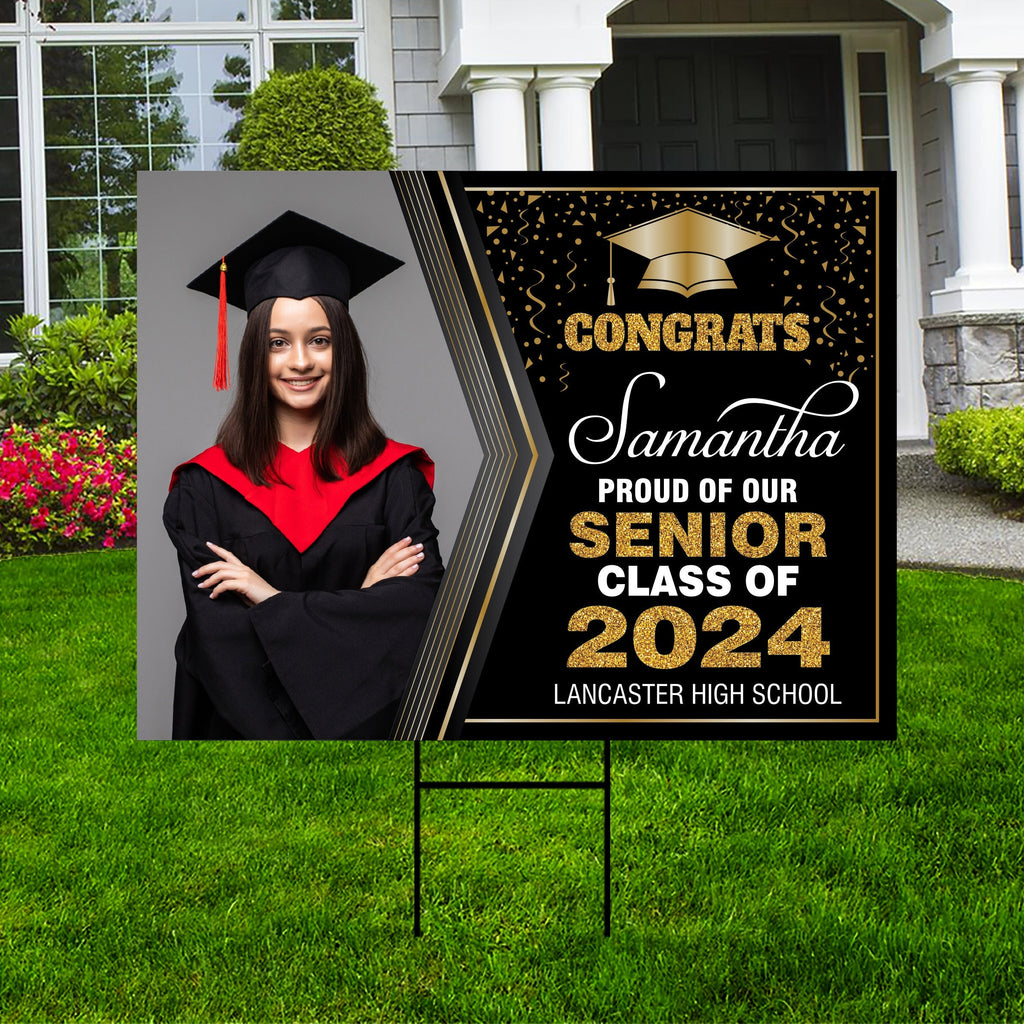 Personalized Graduation Yard Sign 2024 with Photo - Grad Sign, Class of 2024, Custom Graduation 2024 Yard Sign with Metal H-Stake