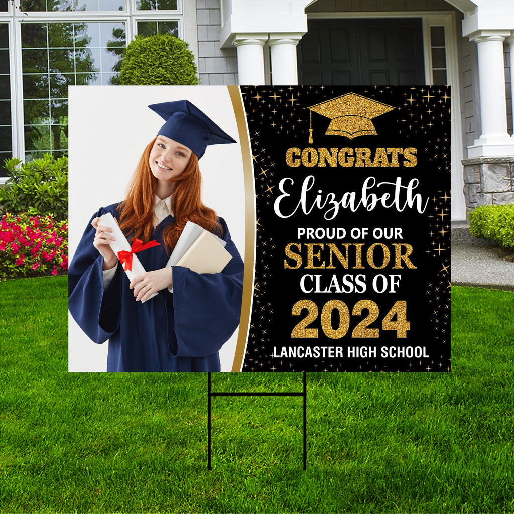 Personalized Graduation Yard Sign 2025 with Photo - Grad Sign, Class of 2025, Custom Graduation 2025 Yard Sign with Metal H-Stake