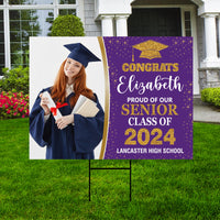 Personalized Graduation Yard Sign 2024 with Photo - Grad Sign, Class of 2024, Custom Graduation 2024 Yard Sign with Metal H-Stake