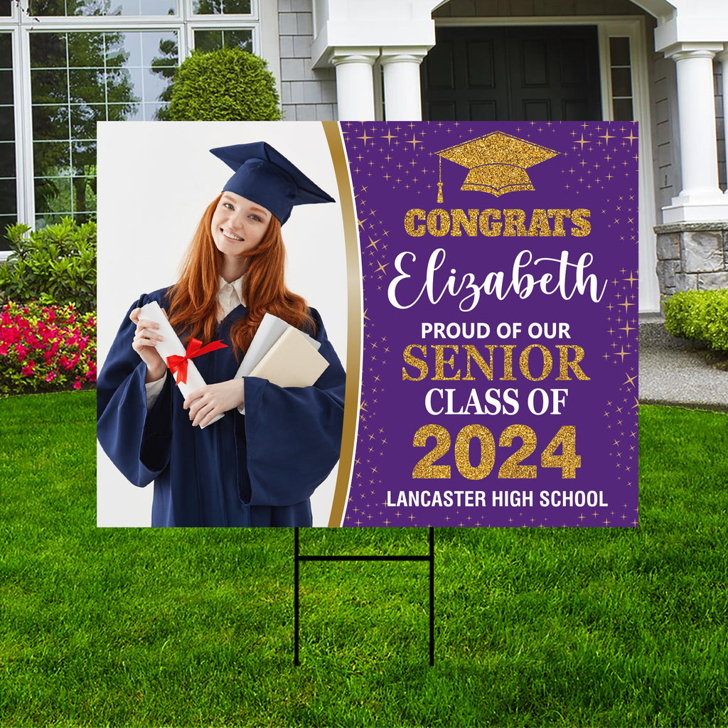 Personalized Graduation Yard Sign 2025 with Photo - Grad Sign, Class of 2025, Custom Graduation 2025 Yard Sign with Metal H-Stake