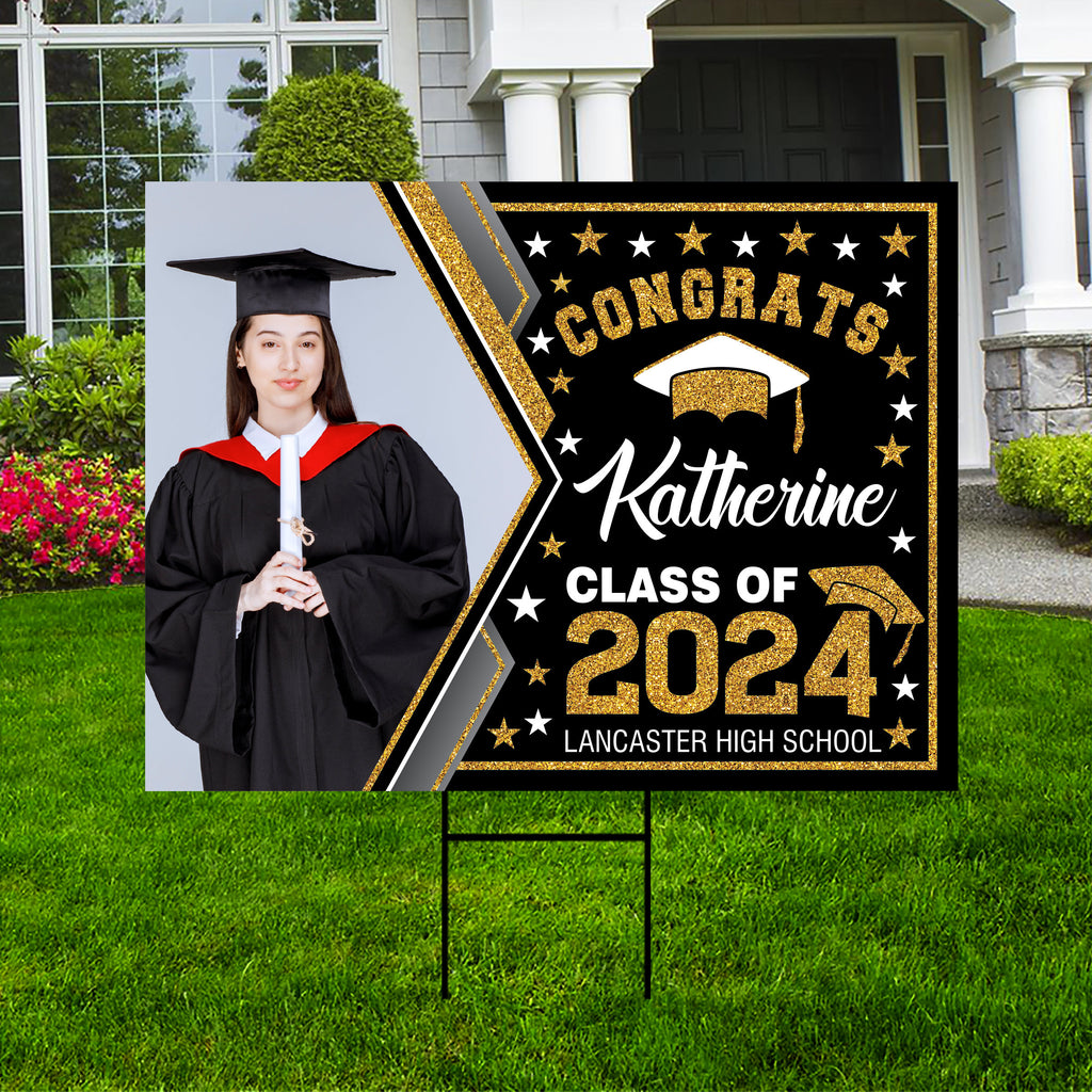 Personalized Graduation Yard Sign 2024 with Photo - Grad Sign, Class of 2024, Custom Graduation 2024 Yard Sign with Metal H-Stake