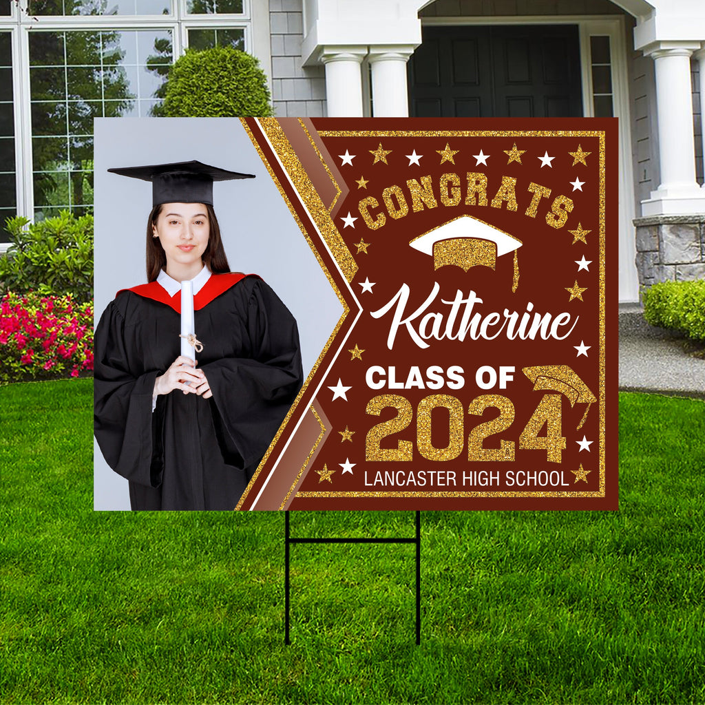 Personalized Graduation Yard Sign 2024 with Photo - Grad Sign, Class of 2024, Custom Graduation 2024 Yard Sign with Metal H-Stake