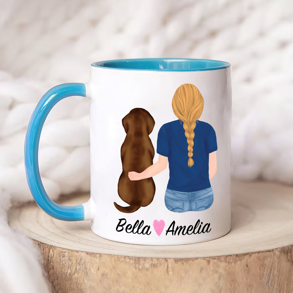 Chocolate Lab Dog Mom Coffee Mug, Custom Dog Mum Portrait Mug, Personalized Pet Gift, Girl & Dog Mug, Dog Owner Gift, Dog Mama, Dog Mug Gift