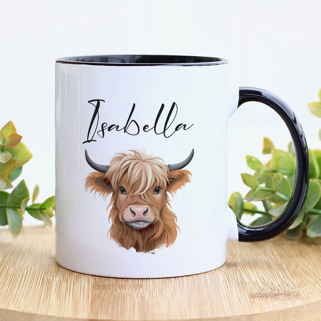 Personalized Cute Highland Cow Mug - Custom Name Coffee Cup for Cow Lover, Unique Highland Cow Gift For Birthday's Christmas Office Coworker