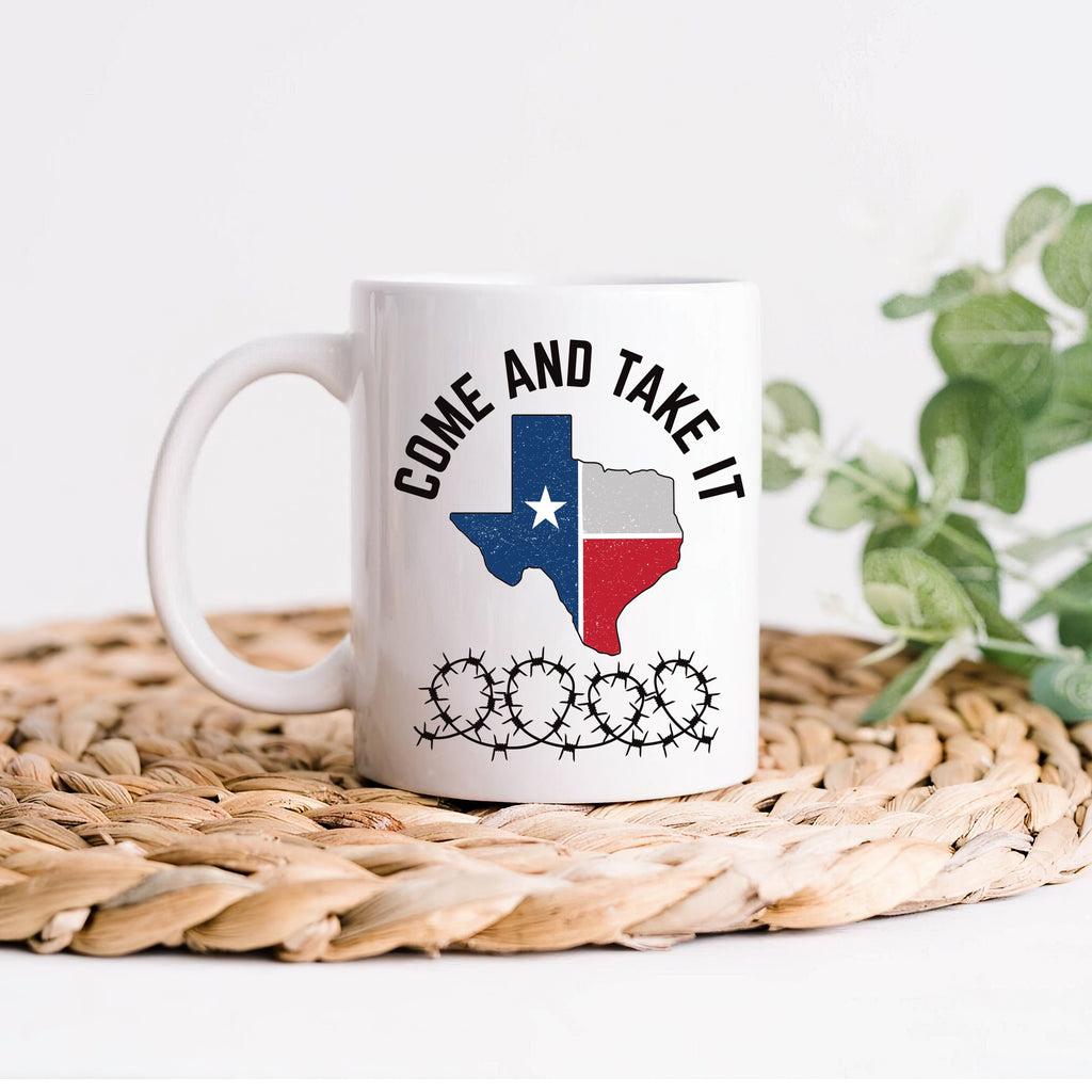 I Stand with Texas Coffee Mug, Support Texas Mug, Barbed Wire Patriotic Cup, Come and Take It Texas Flag Mug, Texas Border Coffee Cup