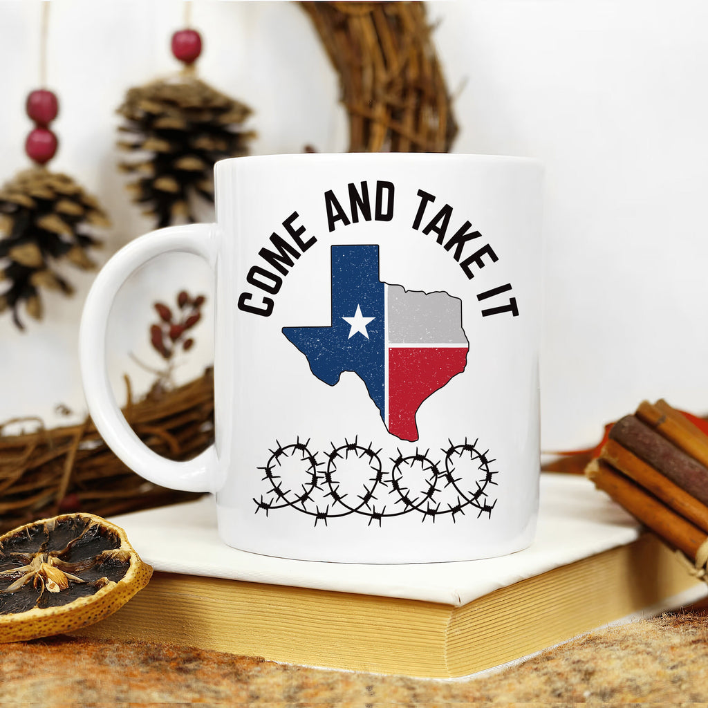 I Stand with Texas Coffee Mug, Support Texas Mug, Barbed Wire Patriotic Cup, Come and Take It Texas Flag Mug, Texas Border Coffee Cup