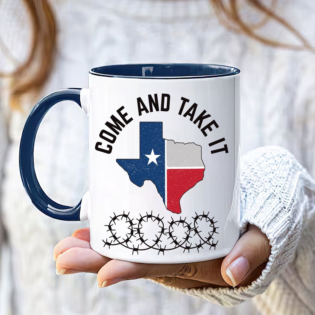 I Stand with Texas Coffee Mug, Support Texas Mug, Barbed Wire Patriotic Cup, Come and Take It Texas Flag Mug, Texas Border Coffee Cup