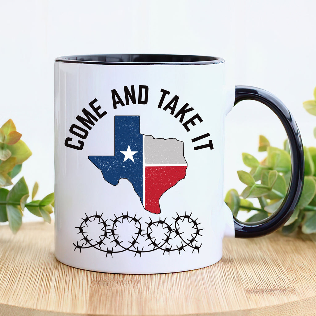 I Stand with Texas Coffee Mug, Support Texas Mug, Barbed Wire Patriotic Cup, Come and Take It Texas Flag Mug, Texas Border Coffee Cup