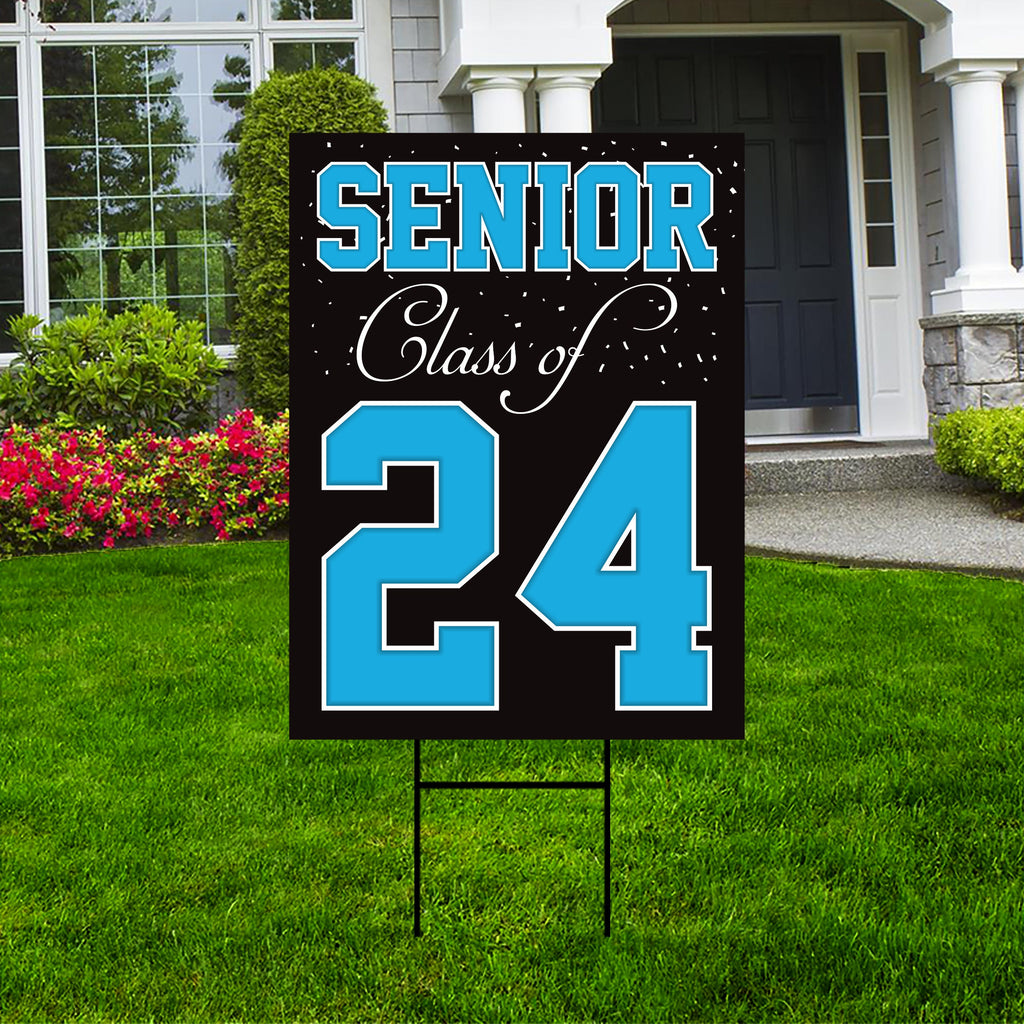 Senior Graduation Yard Sign 2024 - Coroplast Grad Sign, Class Of 2024 Seniors 23 Sign, Graduation 2024 Yard Sign with Metal H-Stake