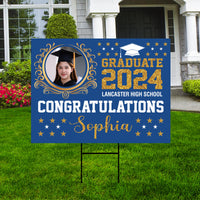 Personalized Graduation Yard Sign 2024 with Photo High School College Grad Sign Class of 2024 Custom Graduation Yard Sign with Metal H-Stake